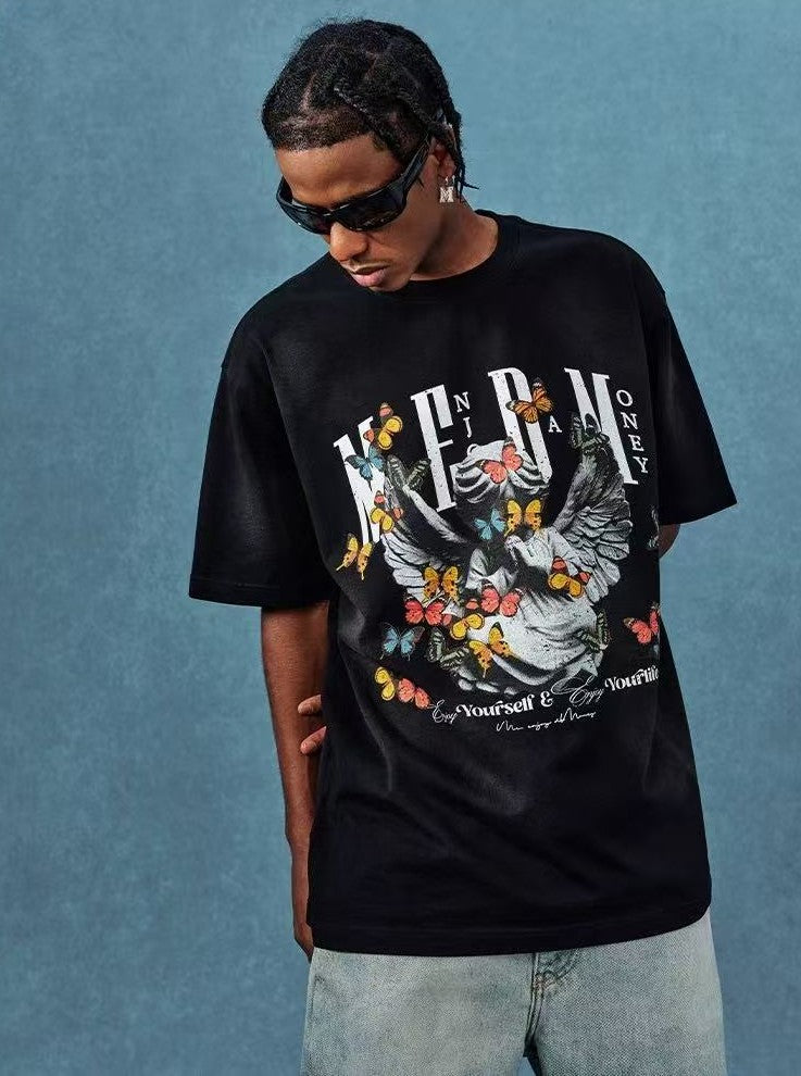 MEDM Angel Butterfly Washed Short Sleeve T-Shirt