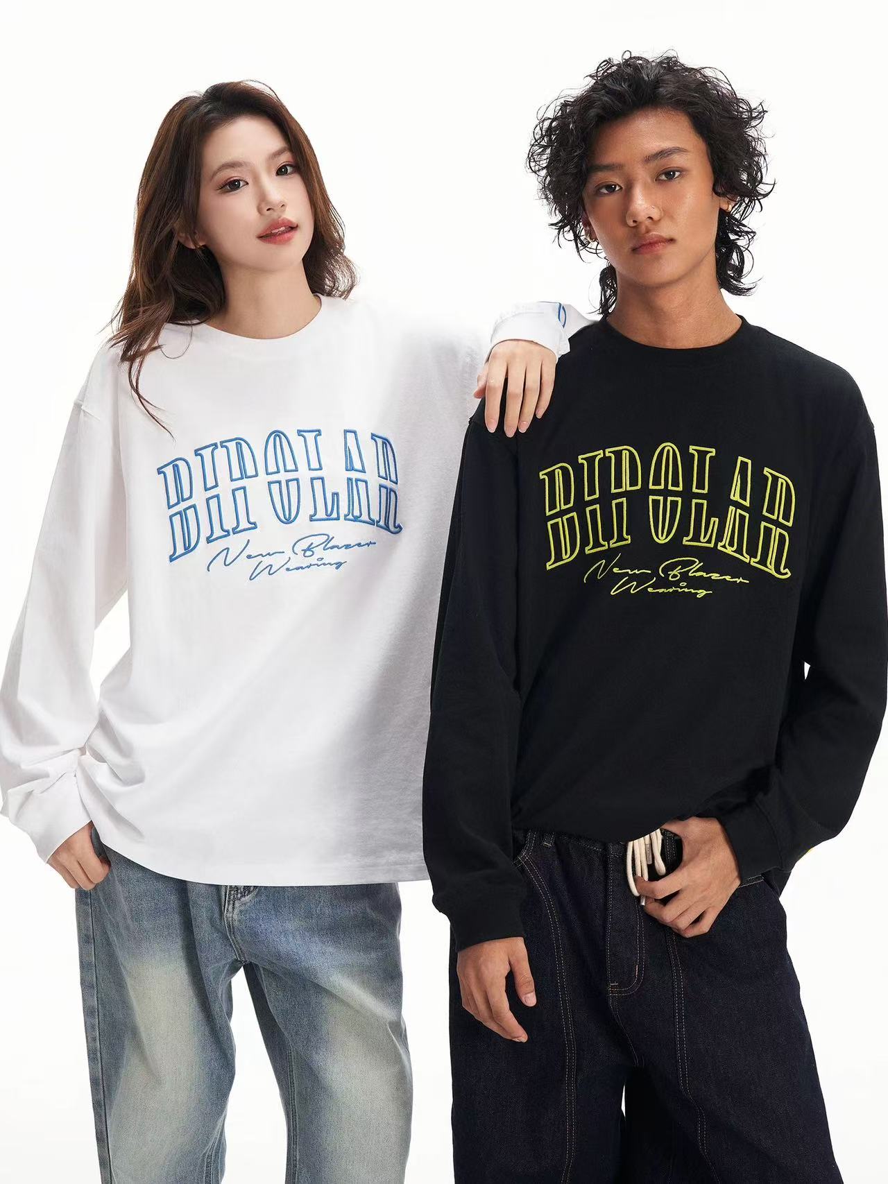 BIPOLAR Basic Embroidered Long-sleeved T-shirt