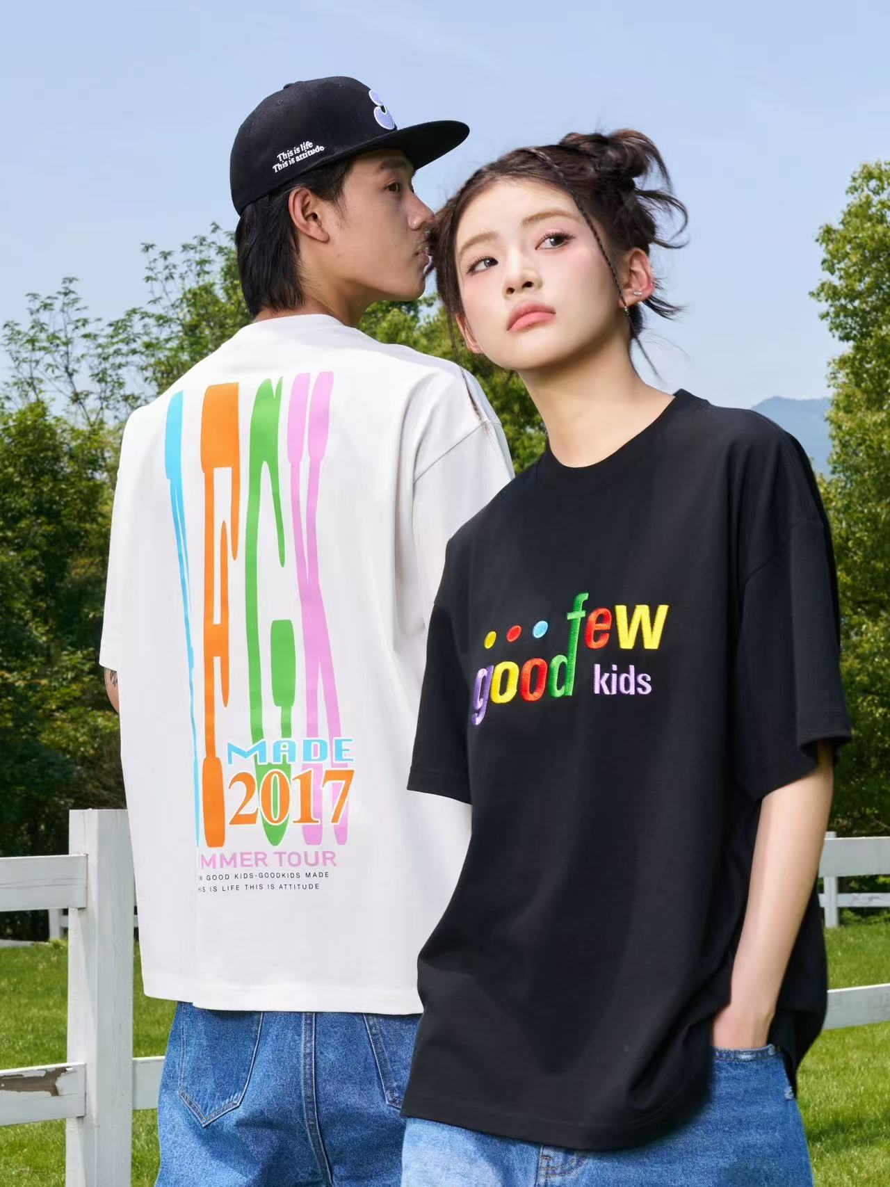 AFGK Contrast Color Printed Letter LOGO T-shirt