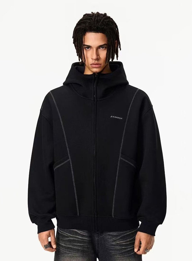 ACHOCK Heavy Air Layer Cardigan Zipper Sweatshirt
