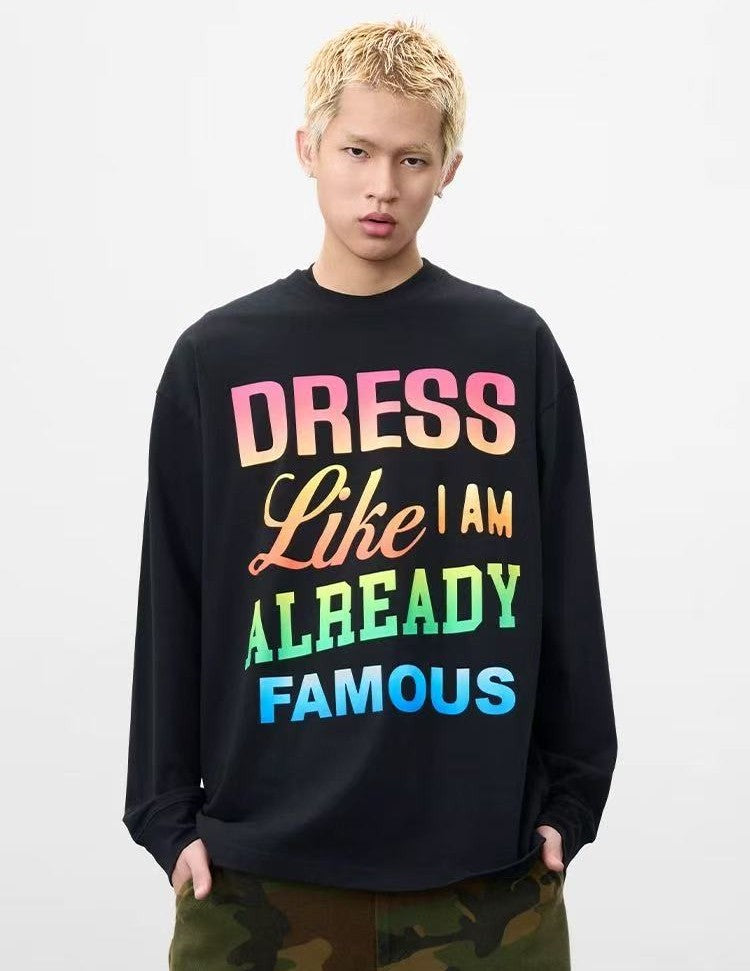 AFGK Color Gradient Slogan Long-sleeve T-Shirt