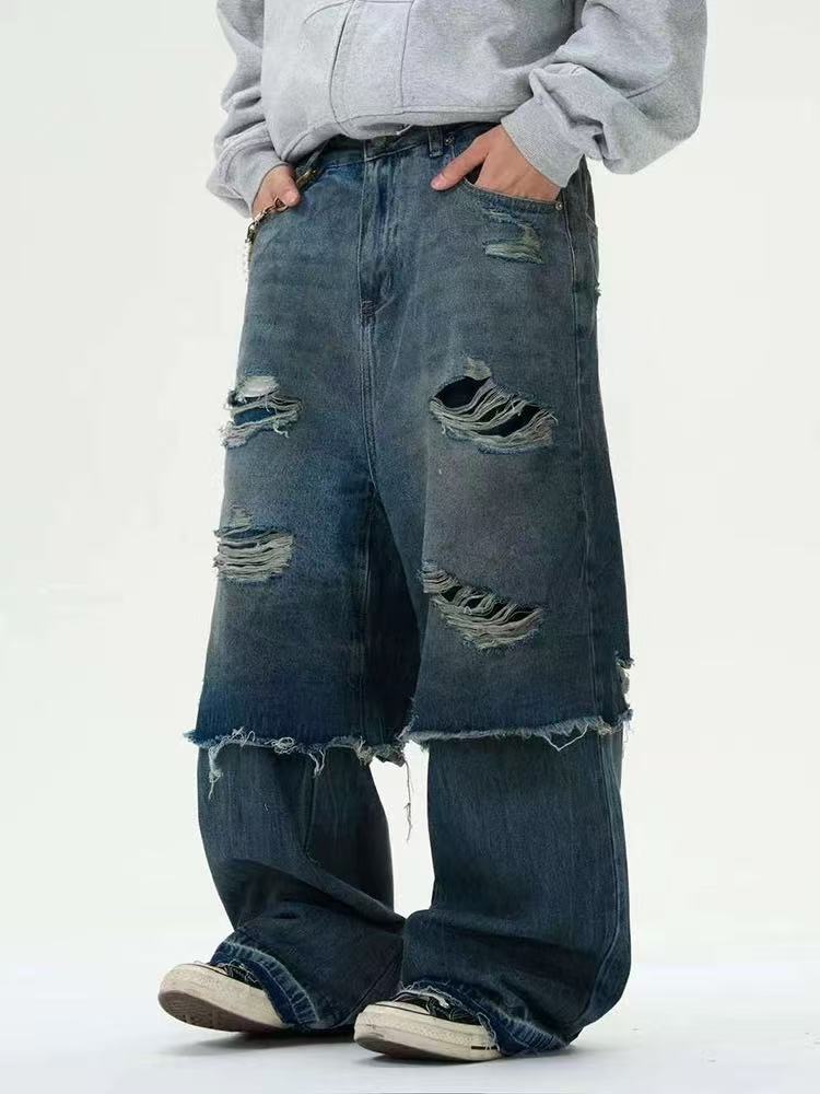 WASSUP/DC Washed Distressed Ripped Baggy Jeans
