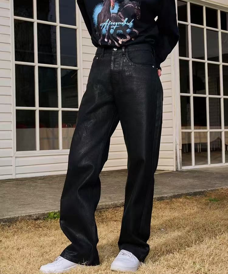 AFGK Casual Loose Wax Denims Pants