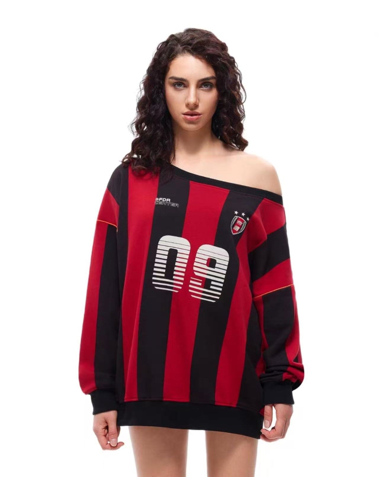 FDR 09 Printed Striped Off-shoulder Sweatshirt (For Women)