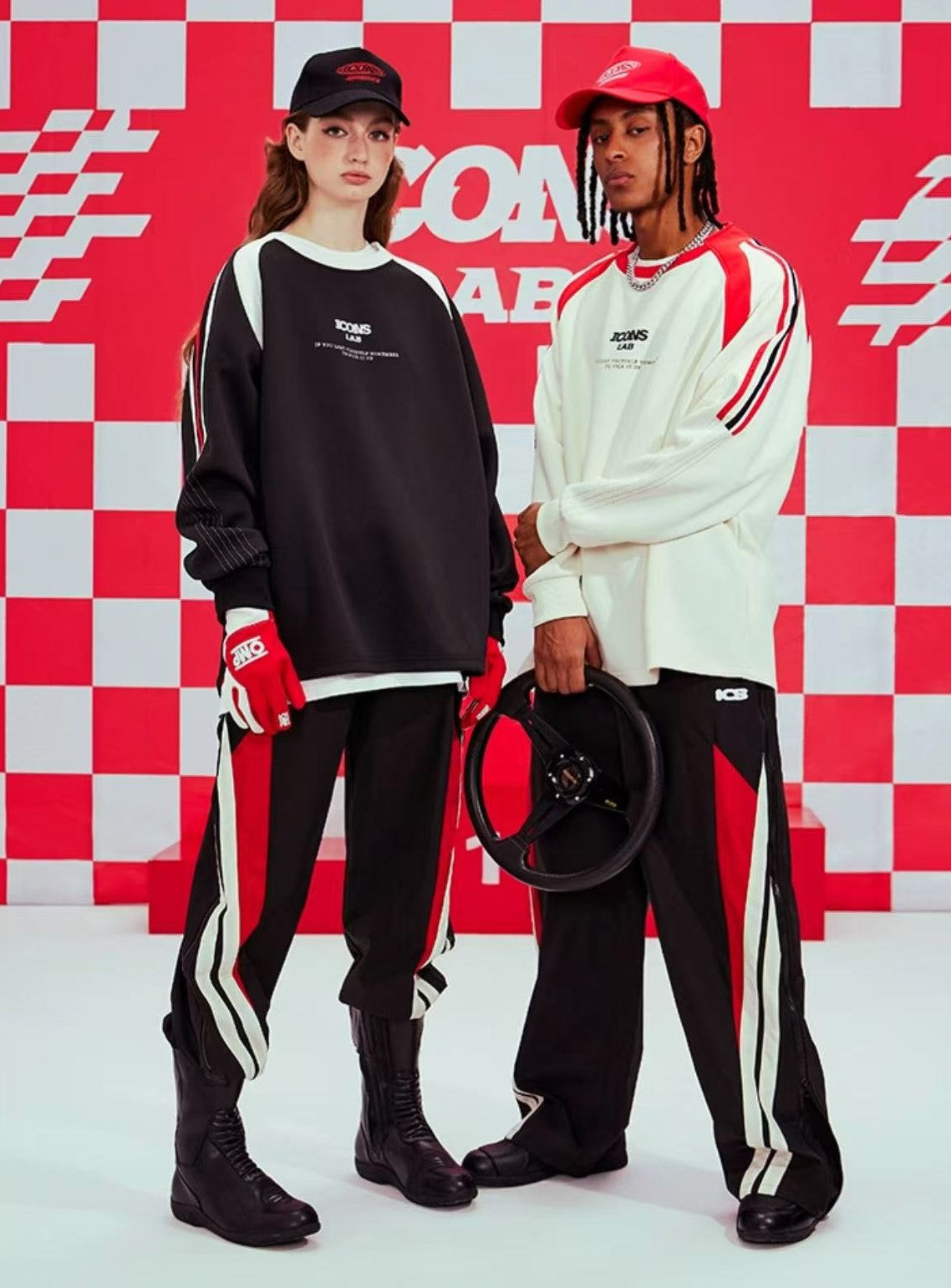 ICONSLAB Racing Collar Air Layer Contrast Dyed Woven Sweatshirt