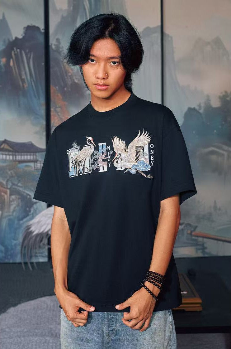 MEDM Crane Embroidered Short-sleeve T-shirt