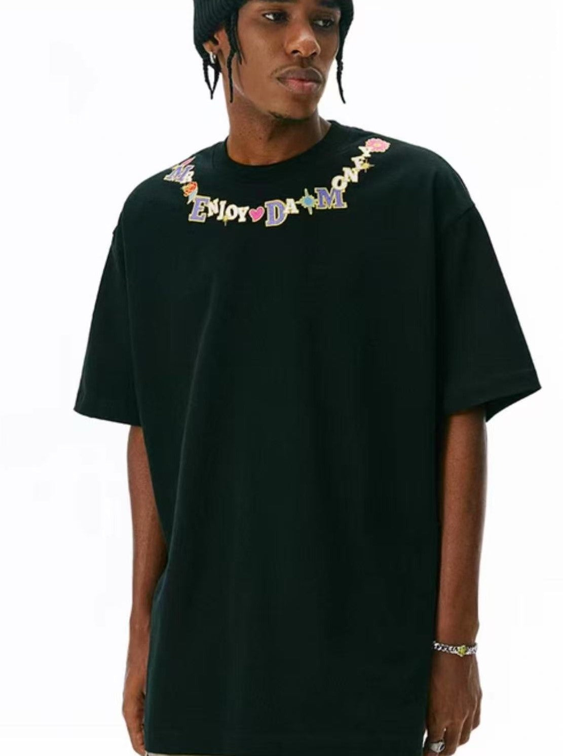 MEDM Necklace Embroidered Short-sleeve T-shirt