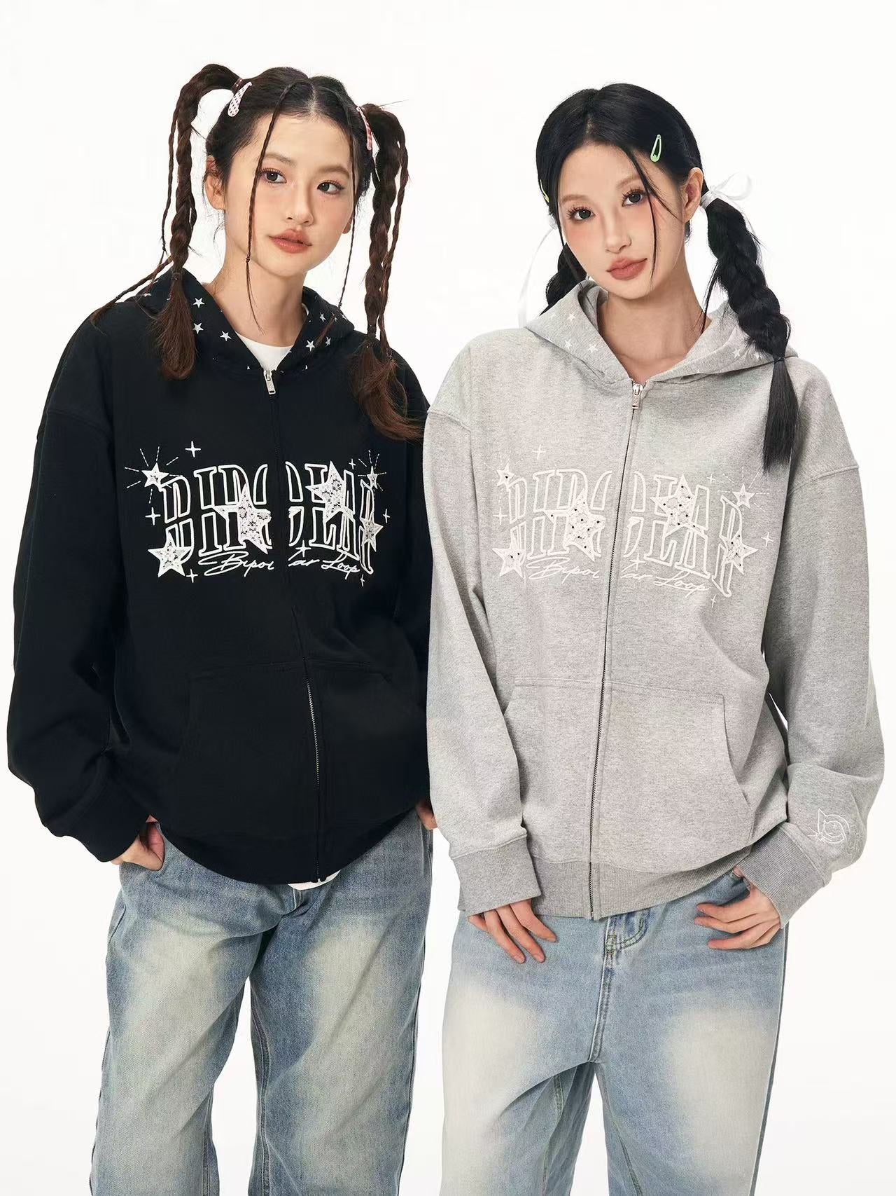 BIPOLAR Star Hooded Cardigan Sweatshirt