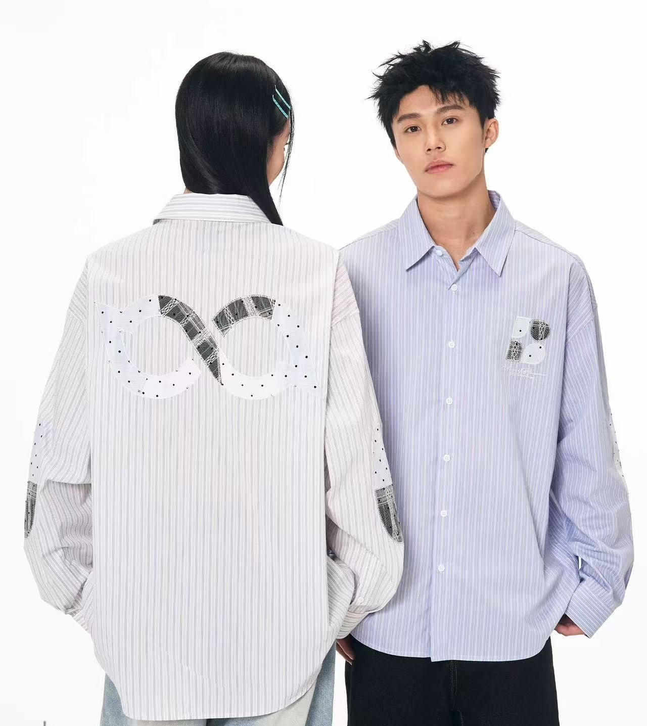 BIPOLAR Lace Plaid Patchwork Striped Polo Shirts