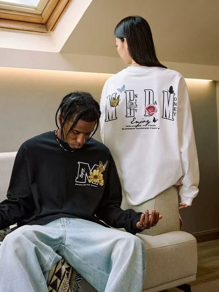 MEDM Butterfly Garden Embroidered Long-sleeve T-Shirt