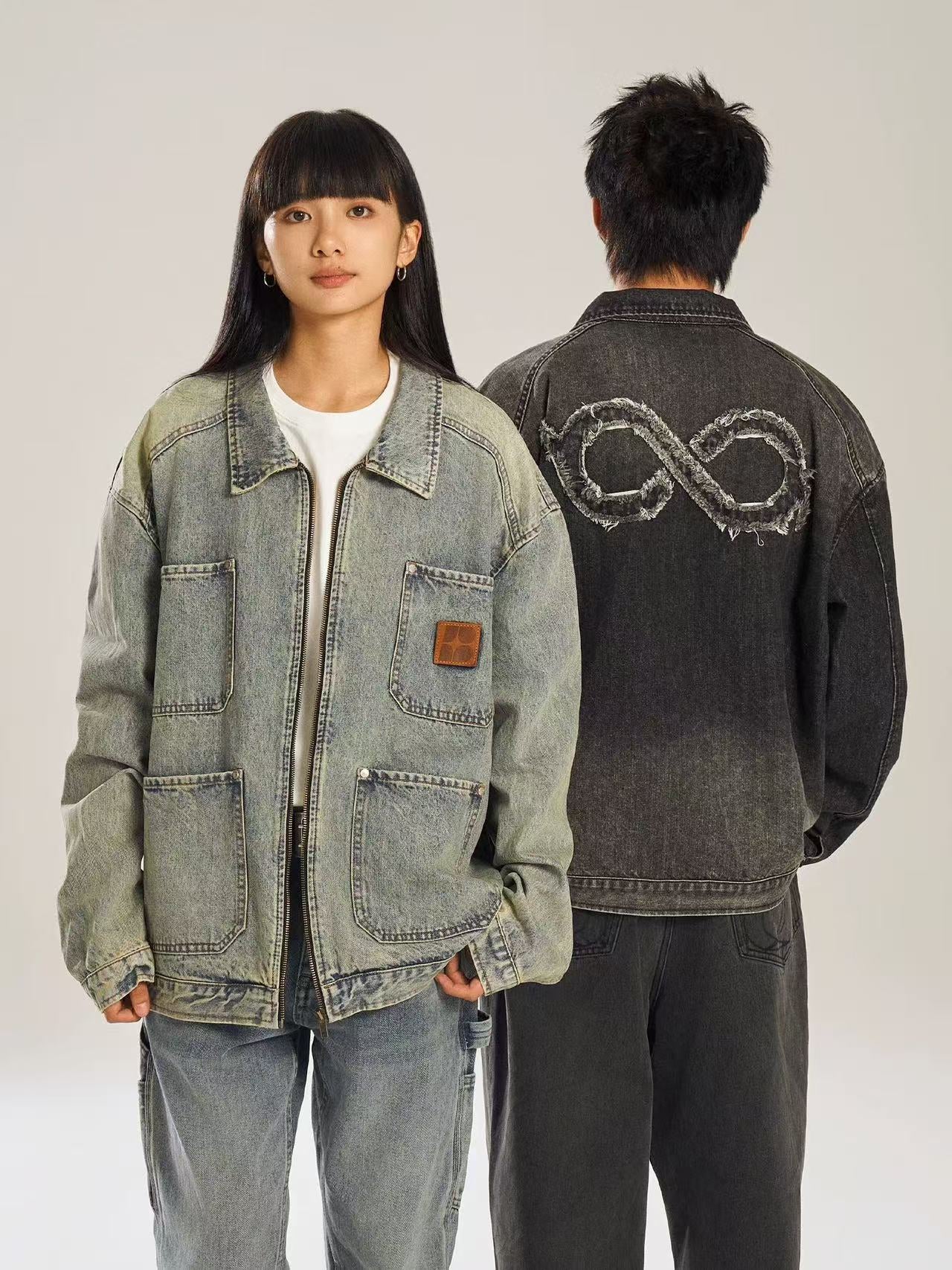 BIPOLAR Retro Distressed Design Washed Denim Jacket