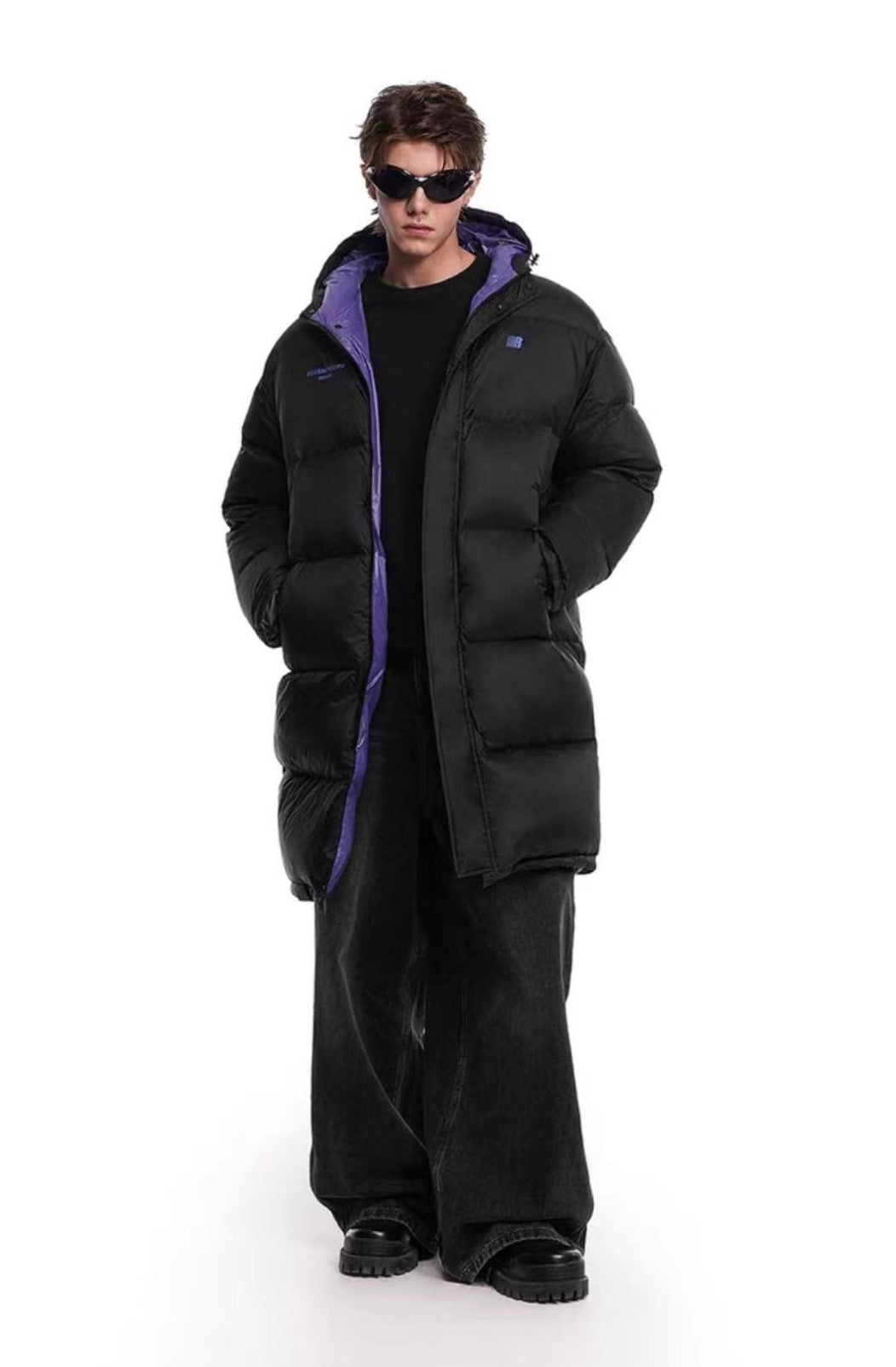 FDR Contrast Color Long Knee-length Down Jacket
