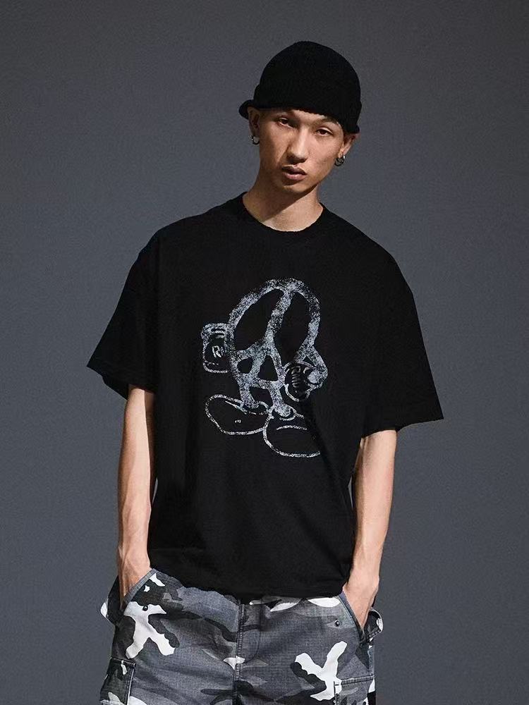 REMEDY Peace Cartoon Print Distressed Short-sleeve T-shirt