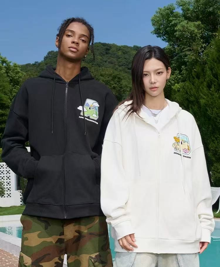 AFGK Hand-painted Lettering Embroidered Zipper Cardigan