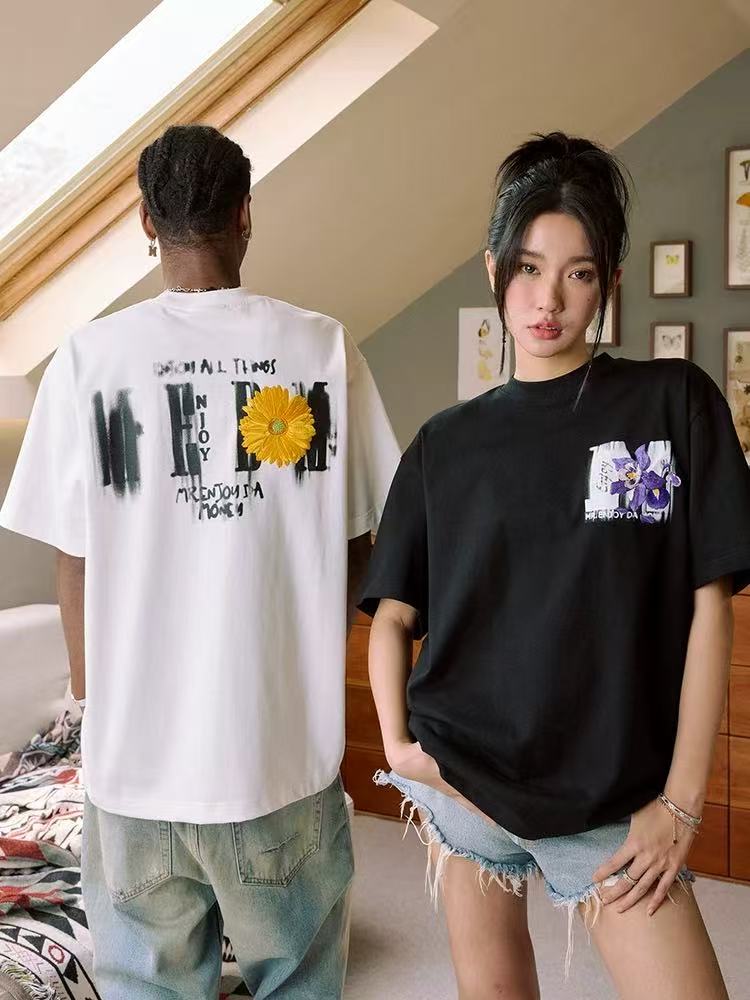 MEDM Mottled Logo Floral Embroidery Short-sleeved T-shirt