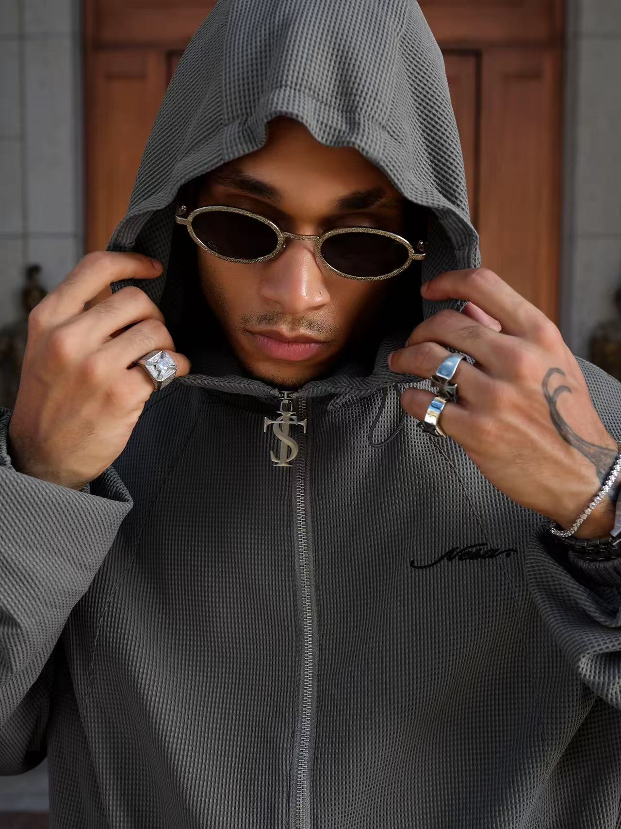 STK Vintage Ruched Split Hooded Jacket