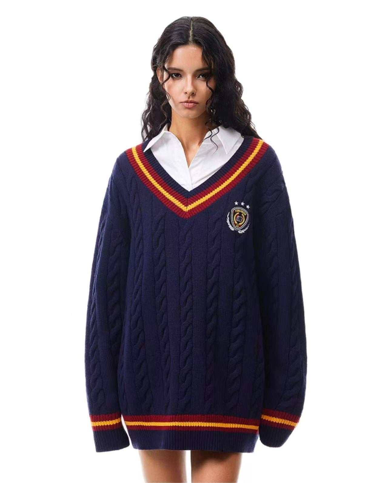 FDR V-neck badge knitted sweater