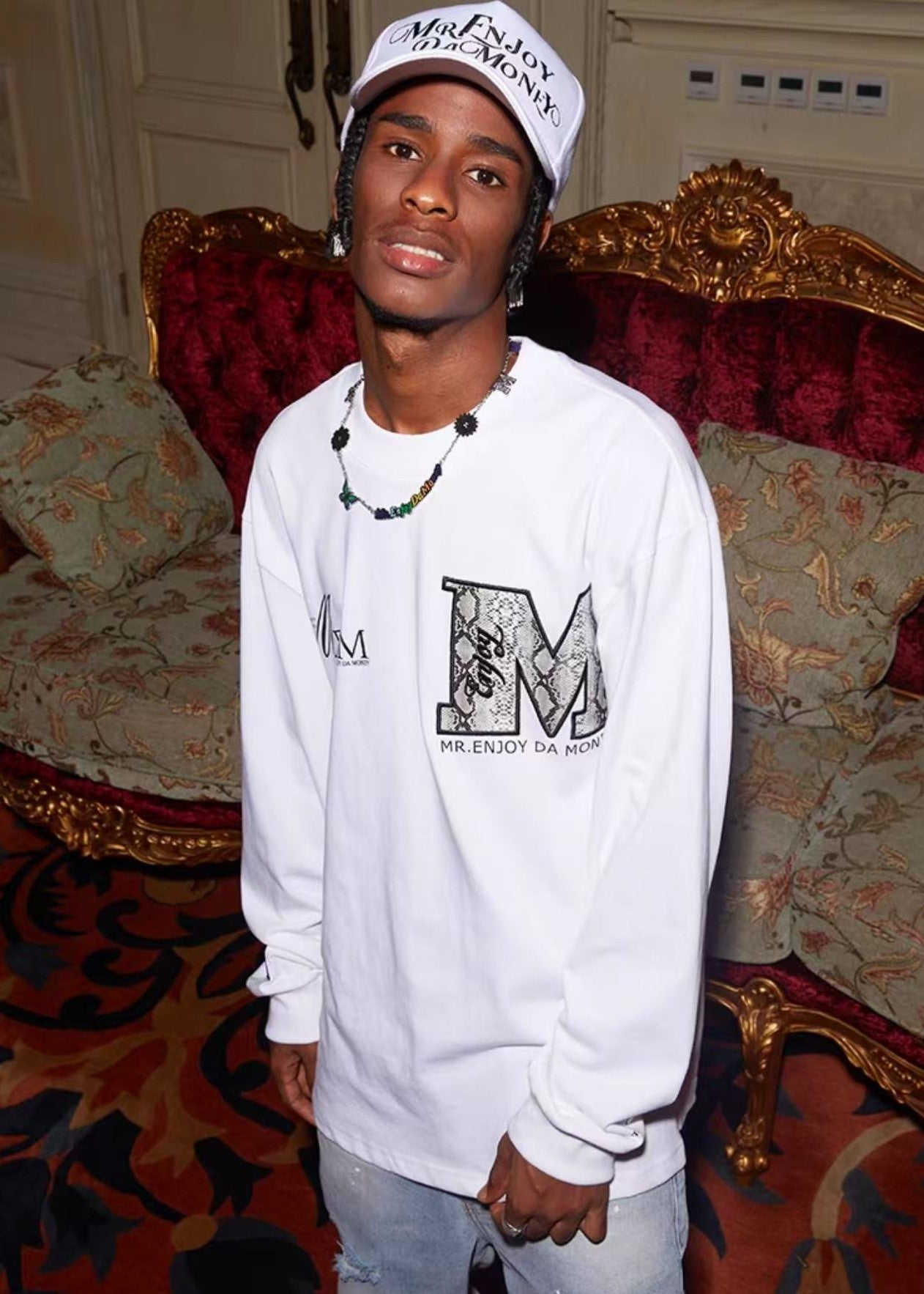 MEDM Snake Print Lettering Top Long-sleeve T-shirt