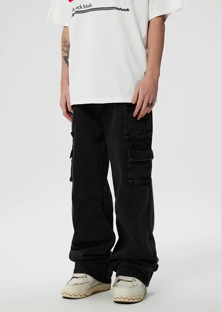ACHOCK Street Washed Multi-pocket Jeans