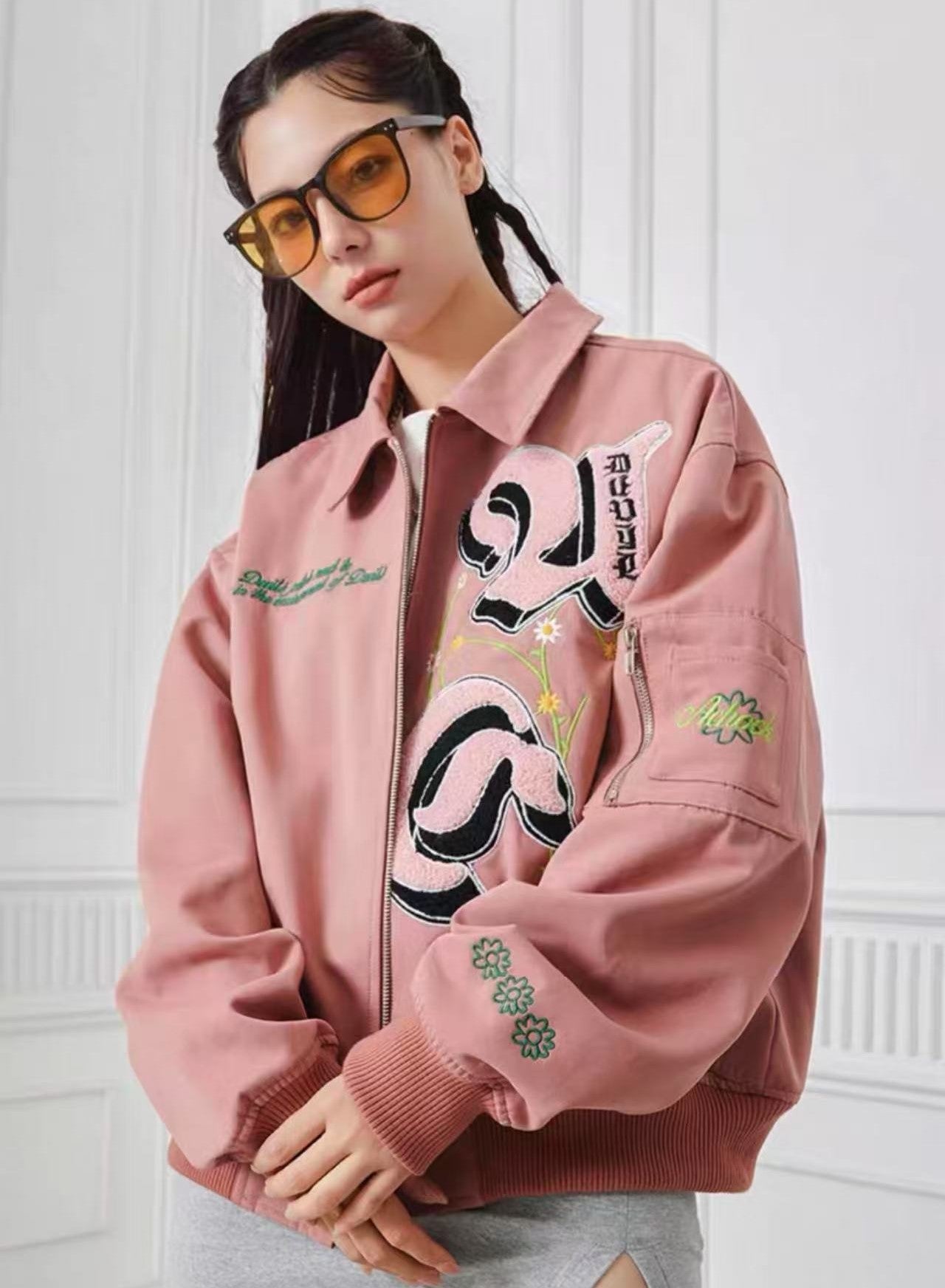 ACHOCK High Street Lettering Flocked Bomber Jacket