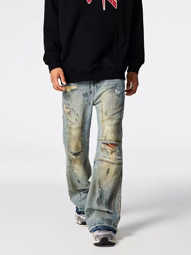 ACHOCK Retro Distressed Ripped Jeans