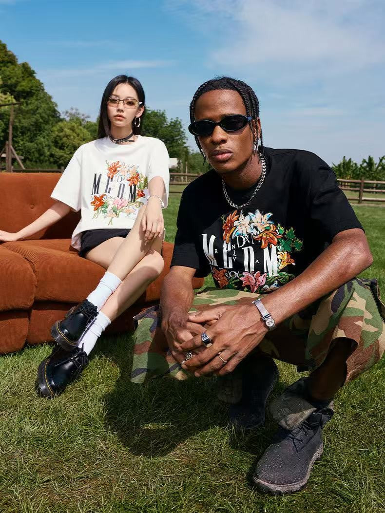 MEDM Twisted Floral Print Short-sleeved T-shirt