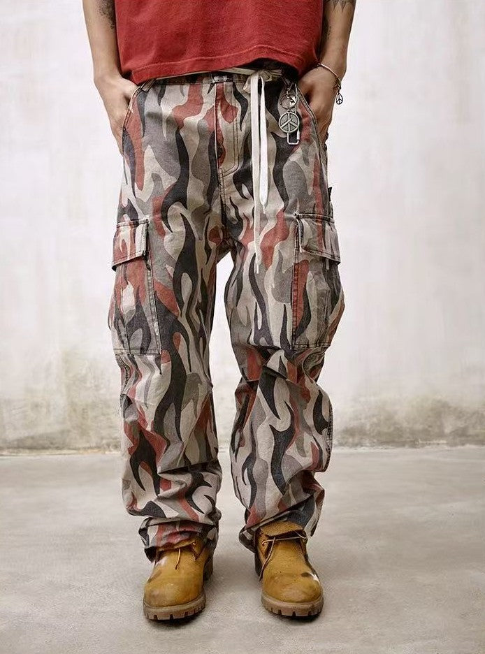 REMEDY Frayed Flame Camouflage Cargo Long Pants