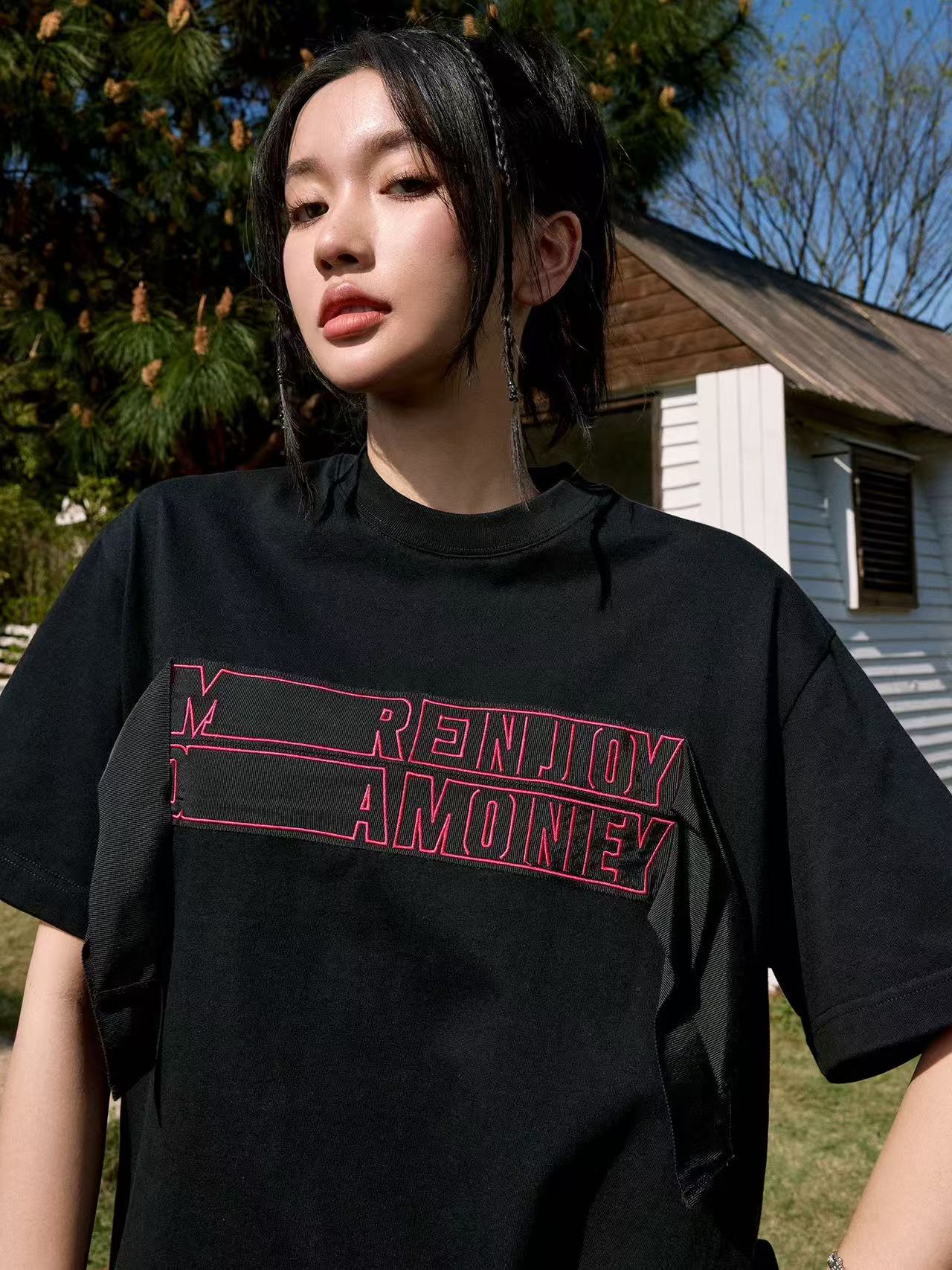 MEDM Webbing Embroidered Letter Short-sleeves T-shirt