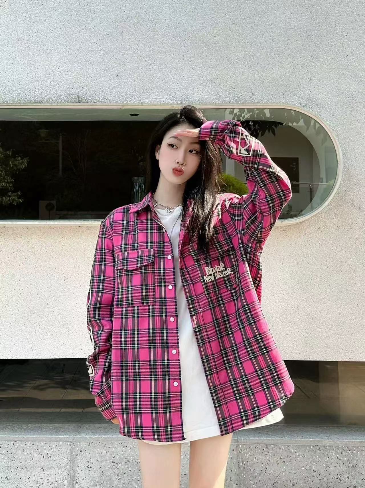 BIPOLAR Vintage Plaid Long-sleeve T-shirt