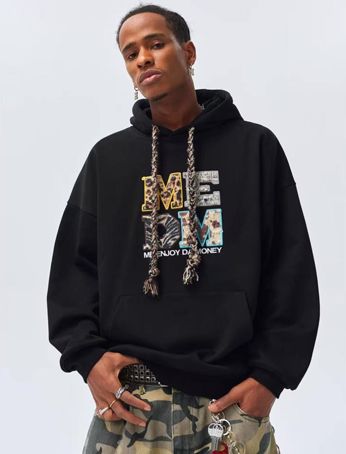 MEDM Bohemian Style Pattern fill Braided Hoodie