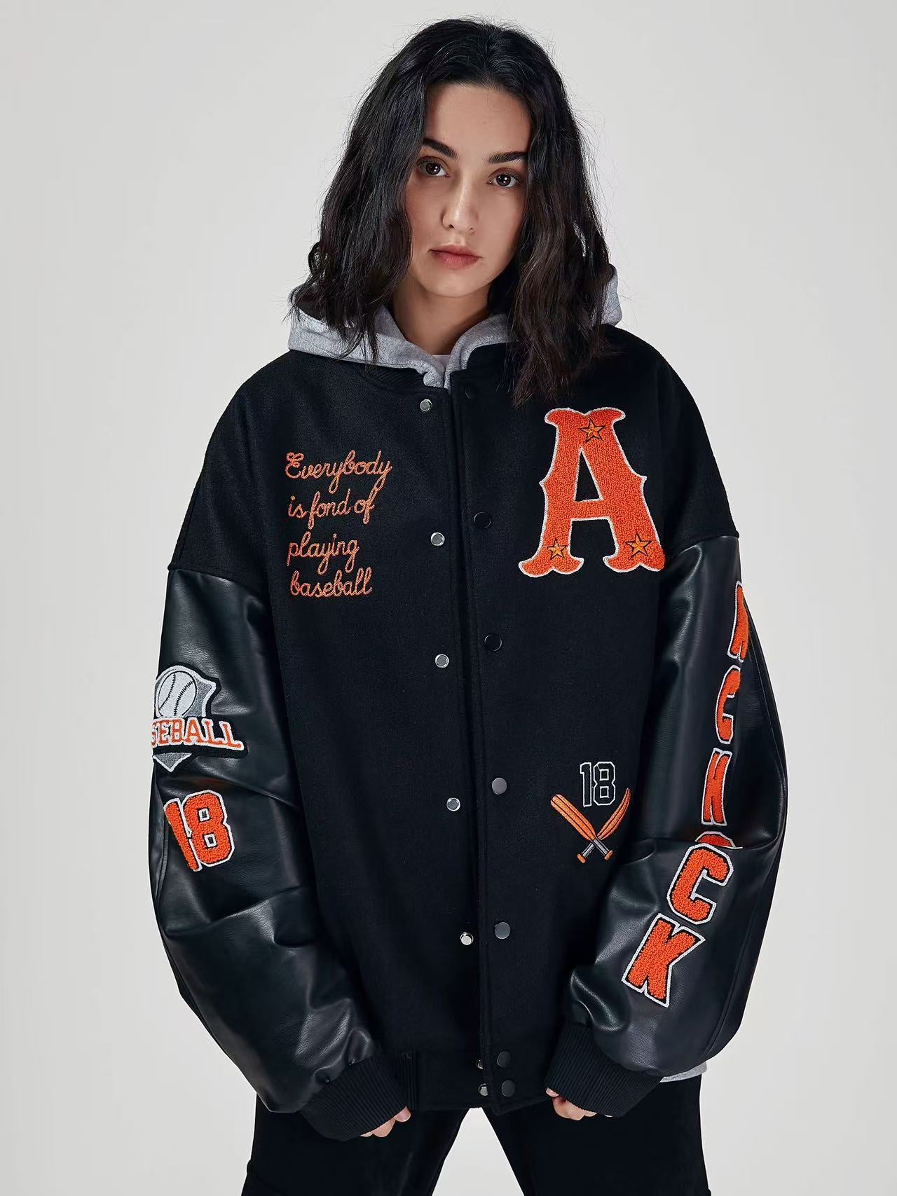 ACHOCK High Street Two-tone Baseball Embroidered Varsity Jacket