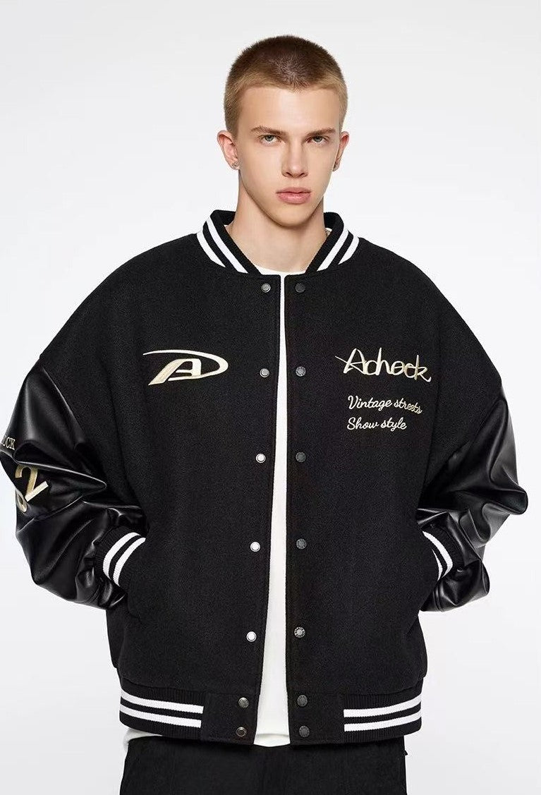 ACHOCK Basic Logo Embroidered Baseball Jacket
