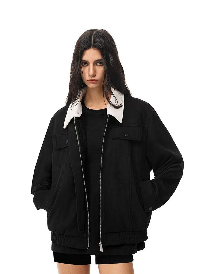 FDR Retro Contrast Lapel Suede Jacket (For Women)