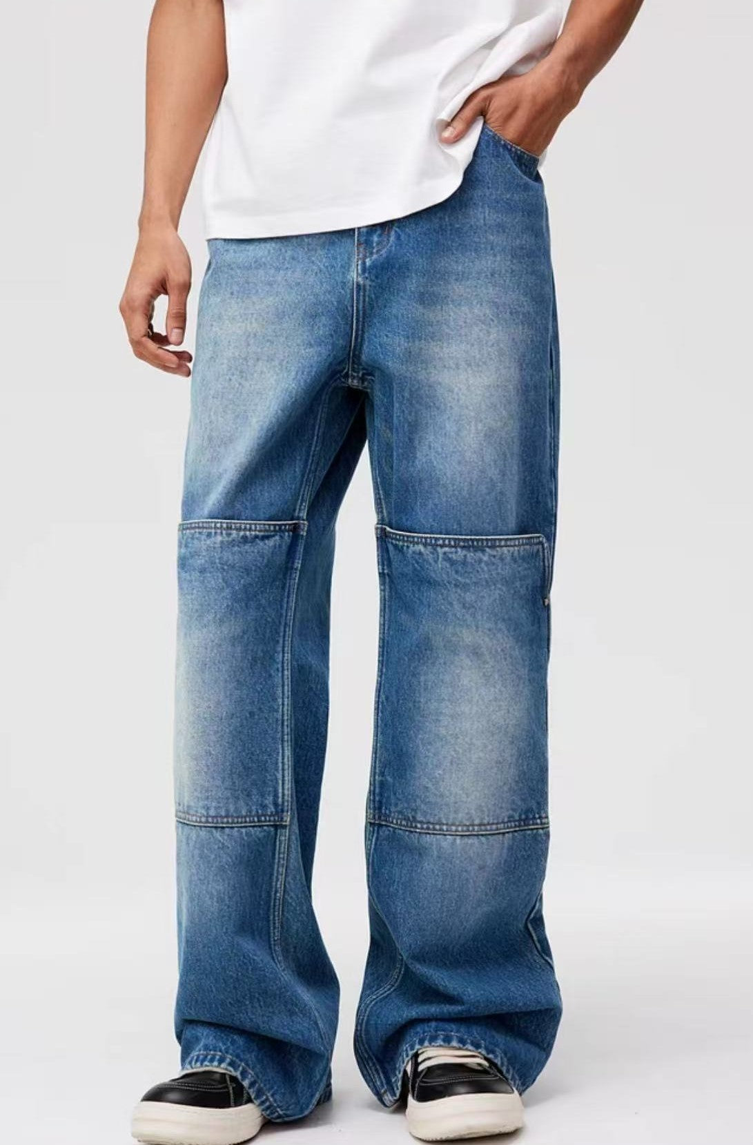 ATRY Retro Patch Washed Bootcut Denim Trousers