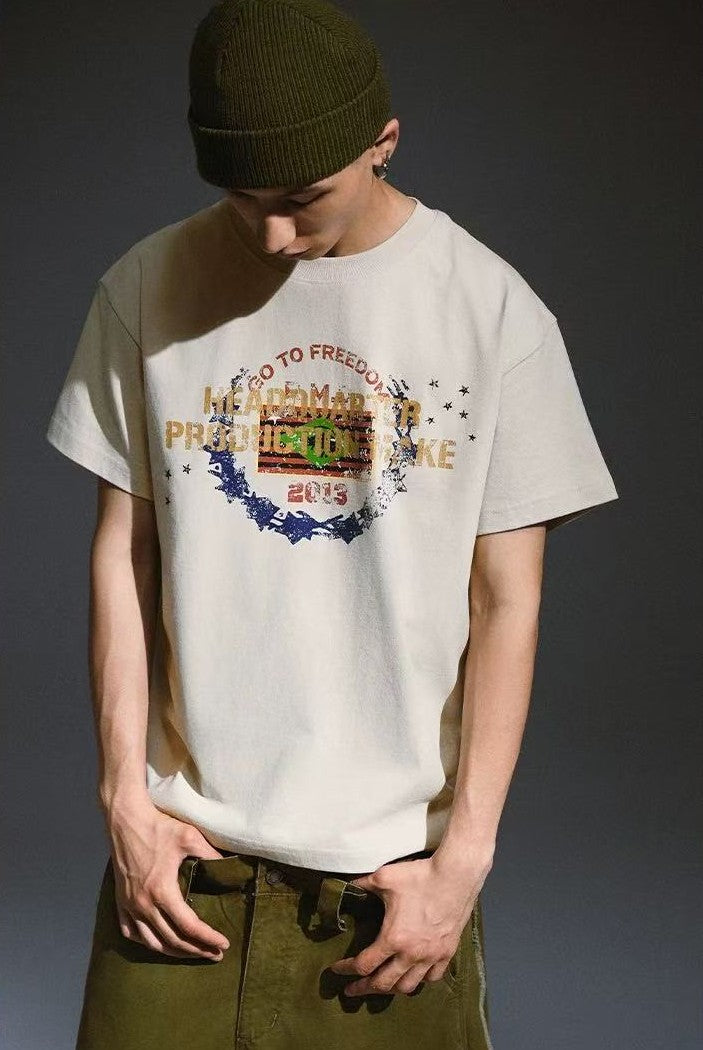 REMEDY Distressed Letter Print Short-sleeve T-shirt