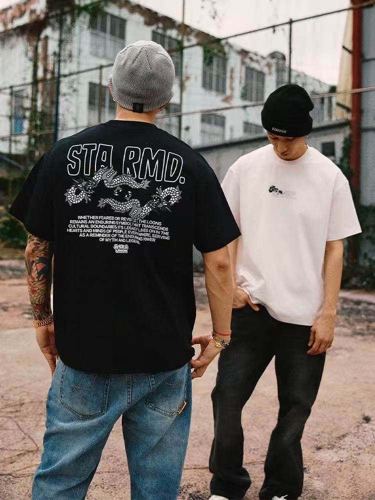 REMEDYxSTA Cartoon Dragon Print Short-sleeve T-shirt