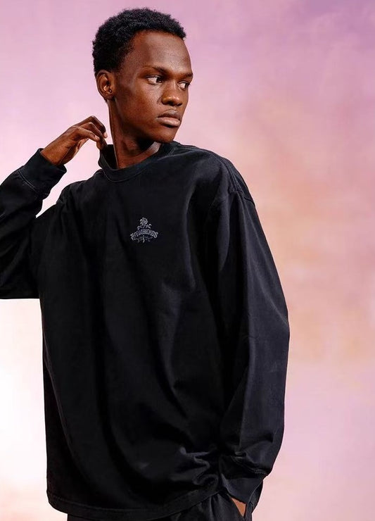 AFGK Sword and Rose Embroidery Washed Long-sleeved T-shirt