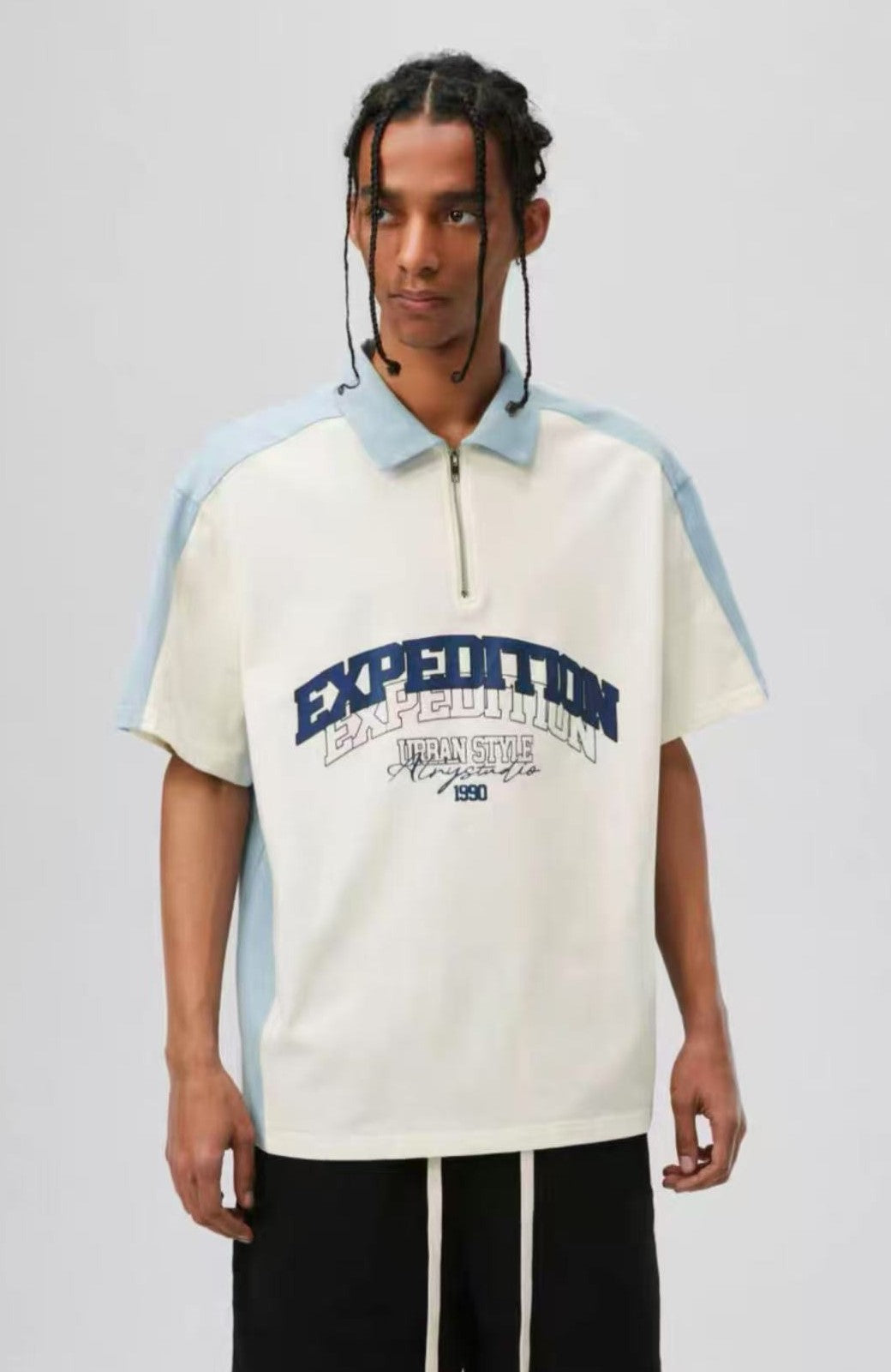 ATRY Retro Stitching Contrast Color POLO T-shirt