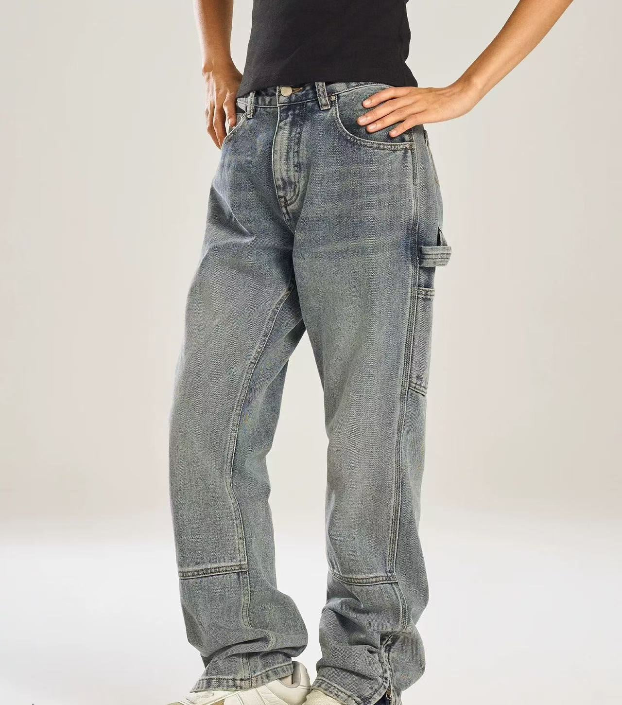 BIPOLAR Multi-pocket Wide-leg Workwear Denim Jeans