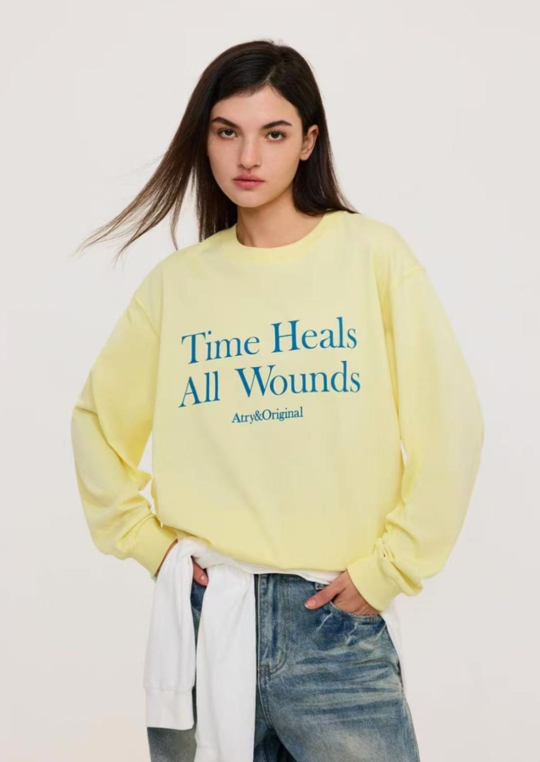 ATRY Slogan Letters Contrast Color Sweater