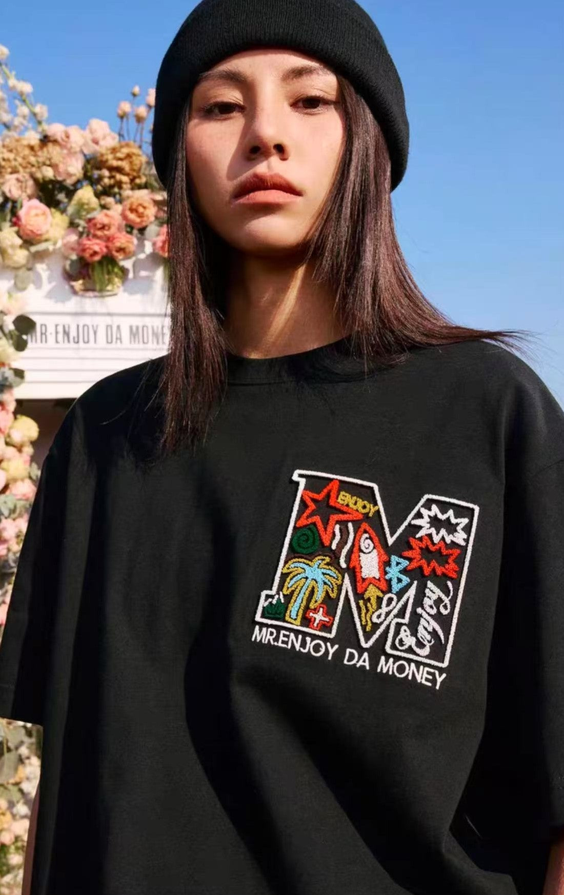 MEDM Coconut Tree Star Embroidered M Logo Summer Short-sleeved T-shirt