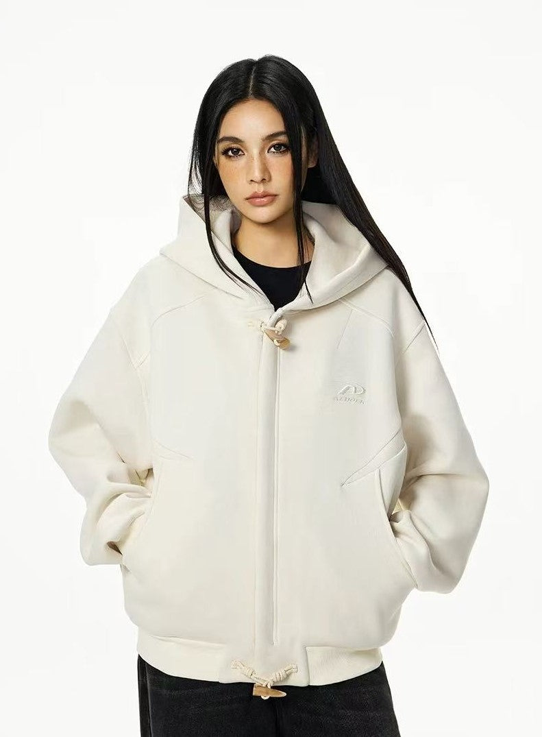 ACHOCK Horn Button Air Layer Cardigan Hooded Sweatshirt