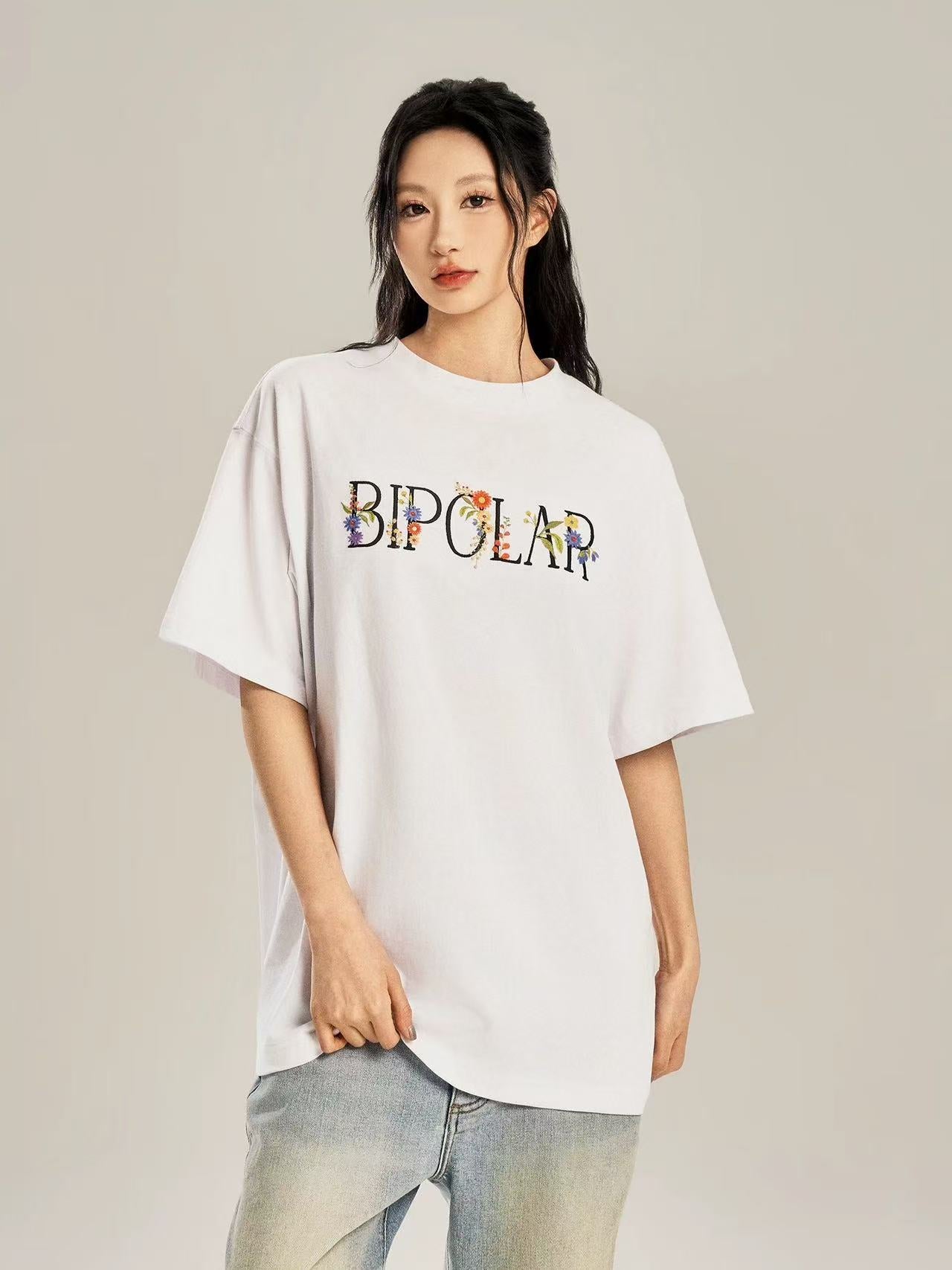 BIPOLAR Flower Embroidered Short-sleeve T-shirt