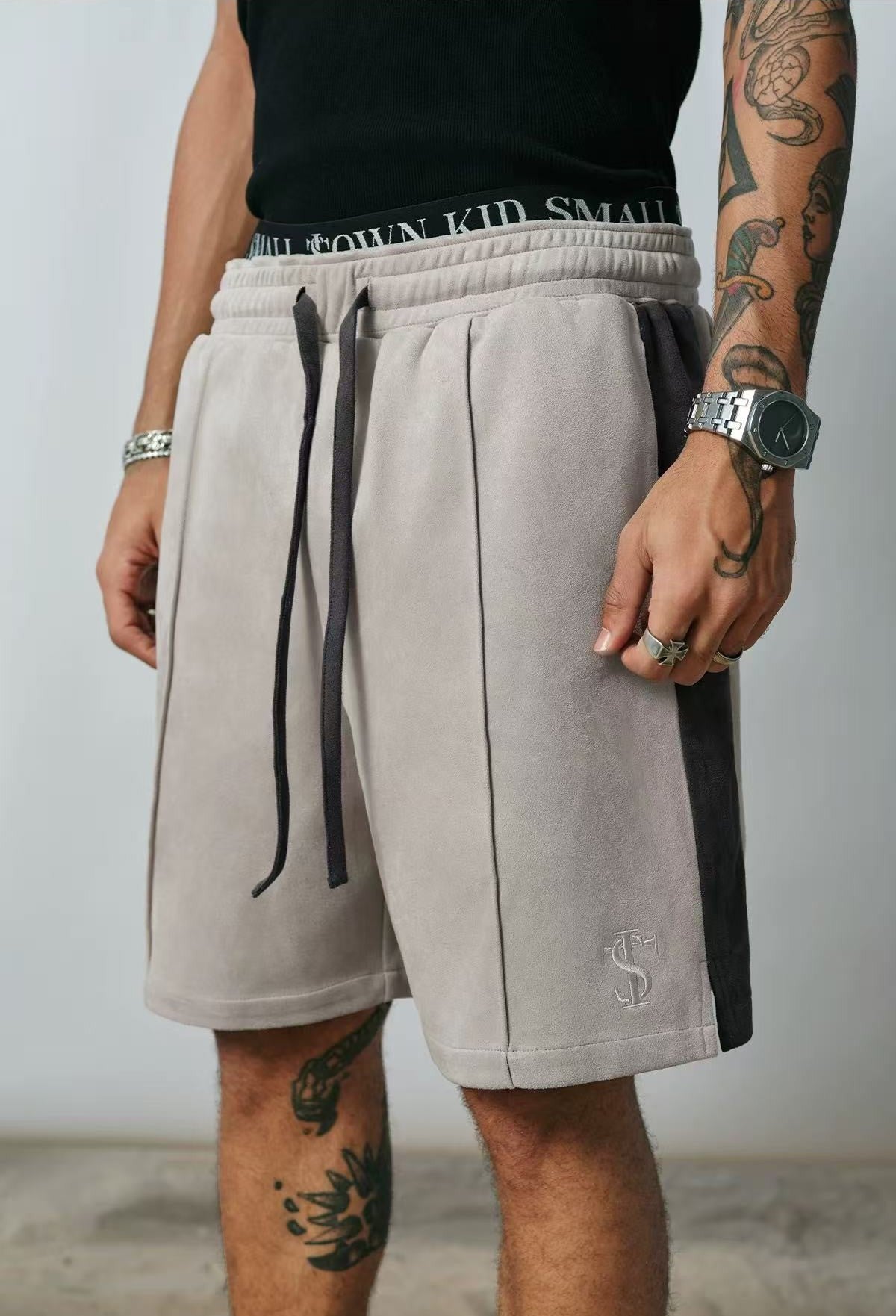 STK Vintage Embroidered Suede Patchwork Shorts