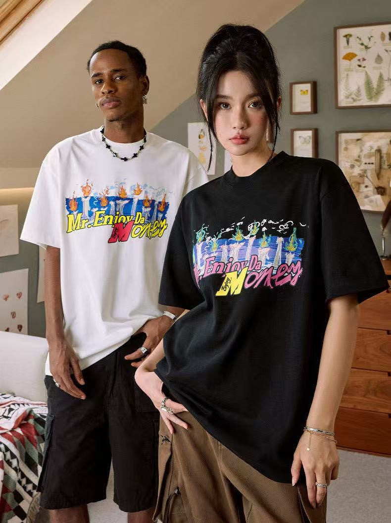 MEDM Candle Flame Embroidered Short-sleeved T-shirt