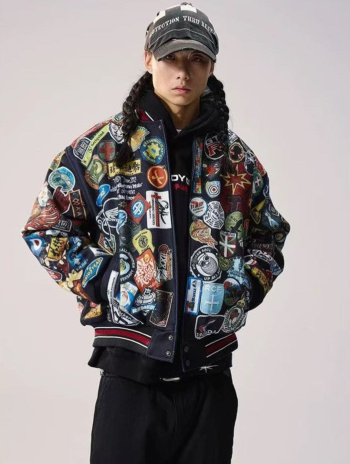 REMEDY Over Printed Badge Varsity Jacket