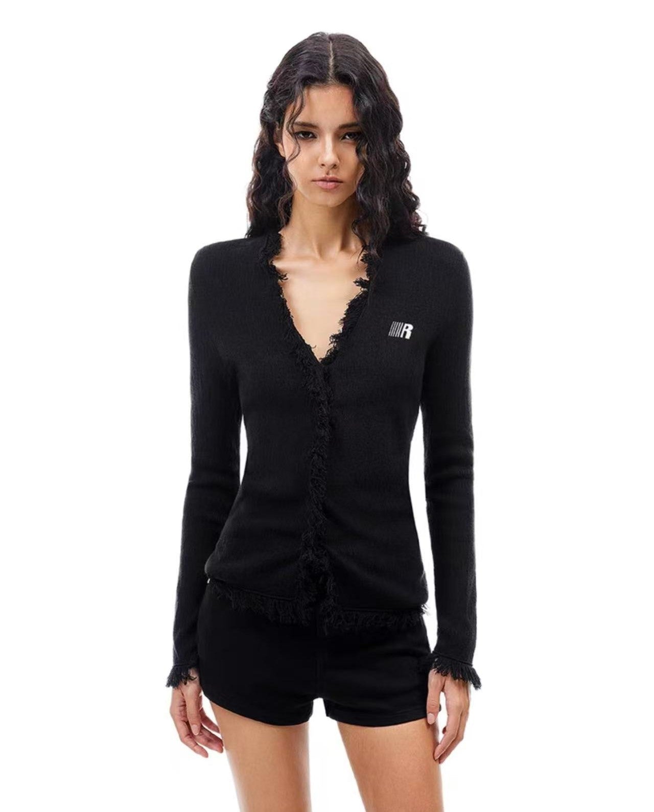 FDR V-neck Raw Edge Slim Fit Sweater (For Women)