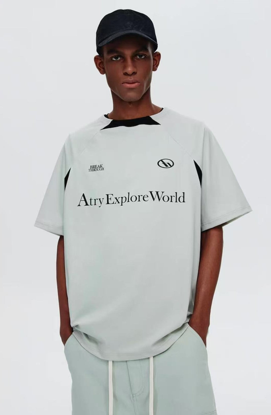 ATRY Mesh Stitching Contrasting Colors T-shirt