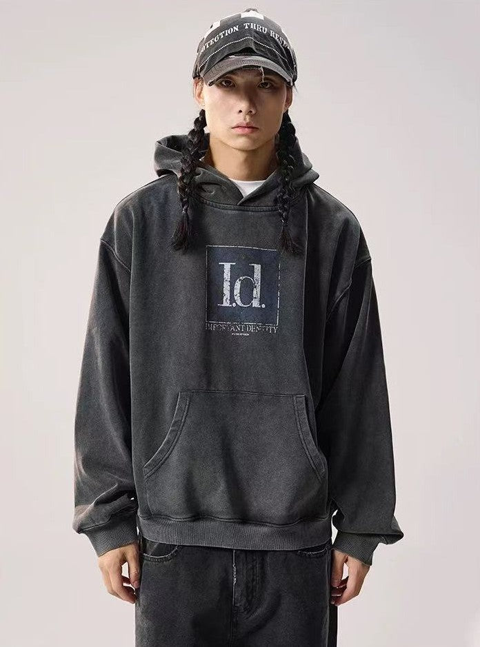 REMEDY Washed Distressed Printing Hoodie