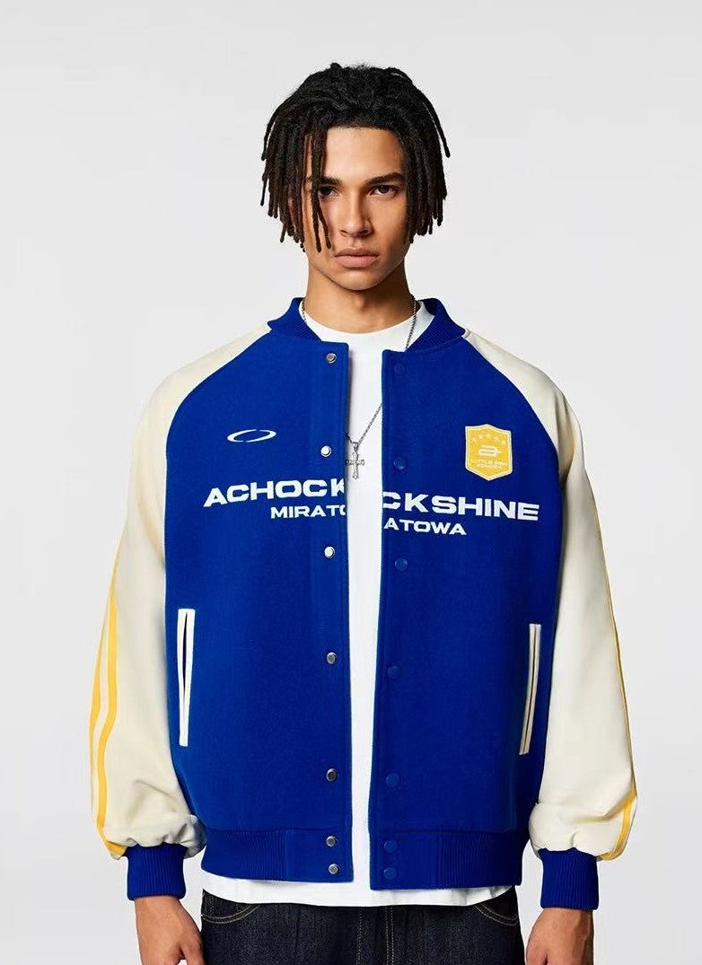ACHOCK Stitched Contrasting Retro Baseball Jacket